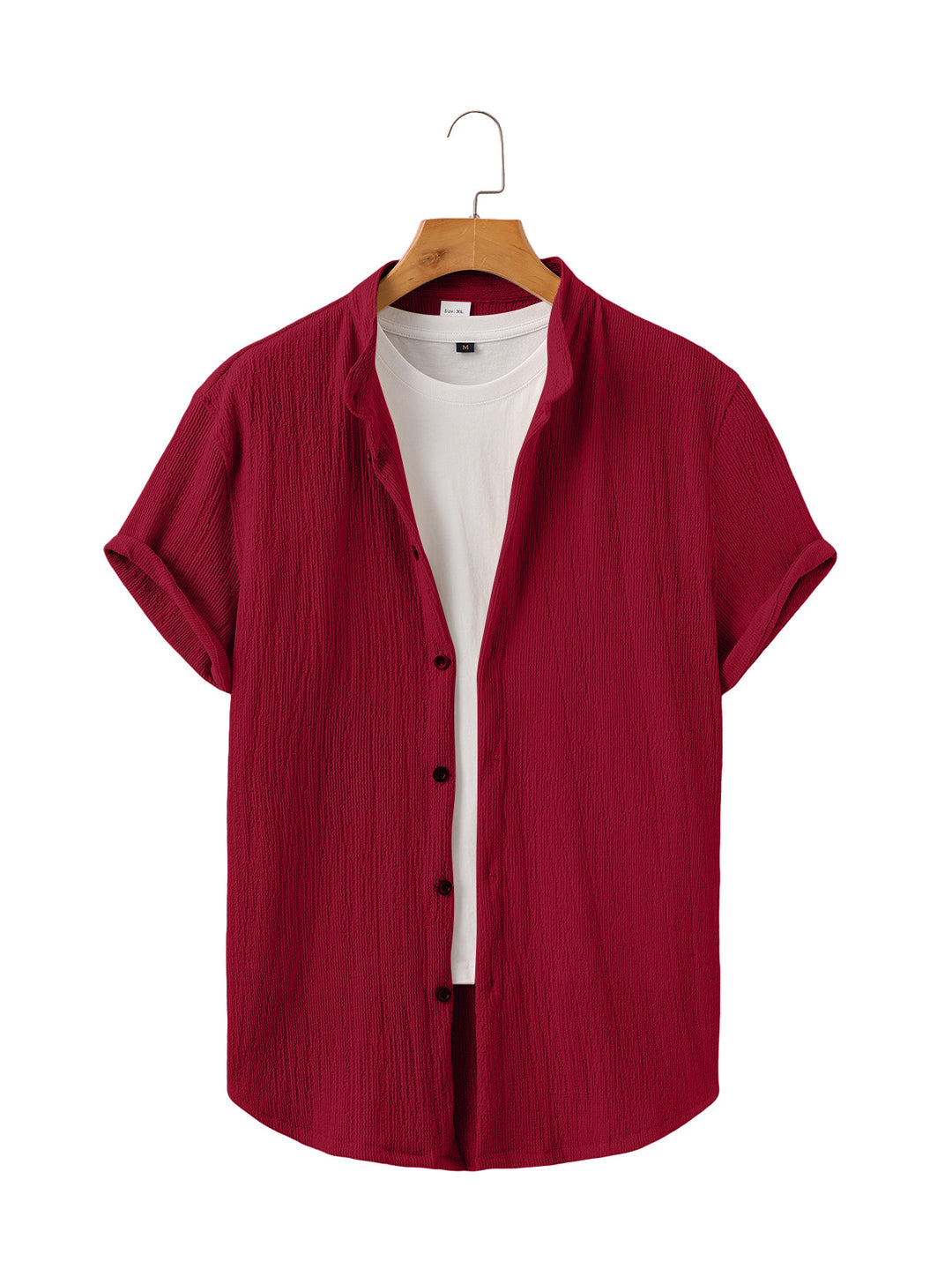 Herren nan leichtes Knitterstruktur-Überhemd mit umgeschlagenen Ärmeln entspannter Overshirt-Silhouette EB