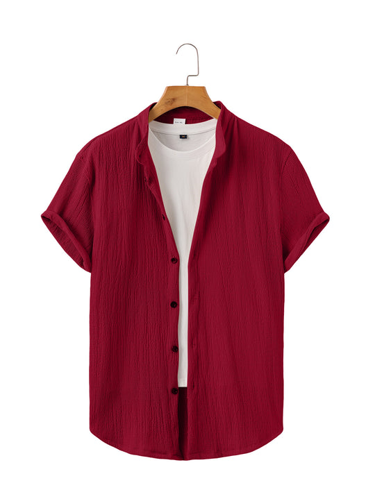 Herren nan leichtes Knitterstruktur-Überhemd mit umgeschlagenen Ärmeln entspannter Overshirt-Silhouette EB