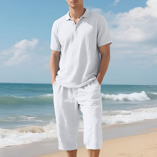 Herren lässiges Kurzarm-Polohemd und Bermudas-Set aus atmungsaktivem Stoff EB