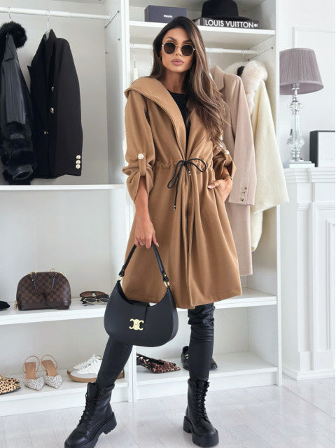Damen lockerer Kapuzensweatcoat mit verstellbarem Taillenzug und eleganten Details EB