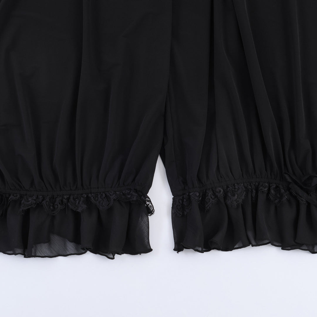 Damen Plissee-Party-Hose mit Spitzenbesatz und elastischem Bund EB