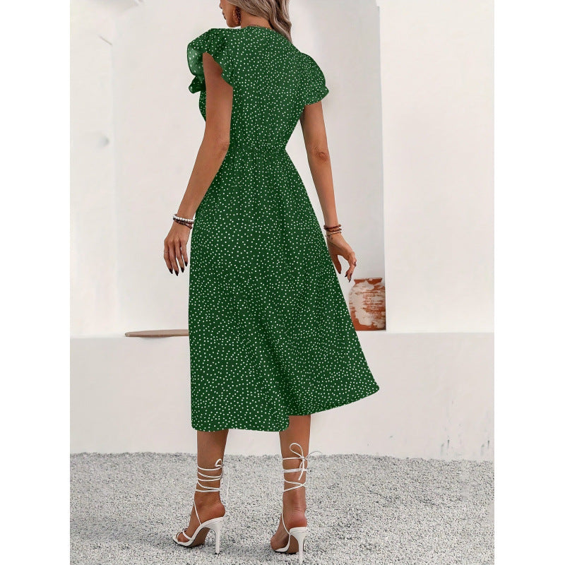 Damen Maxikleid mit floralen Rüschendetails und knöpfen EB
