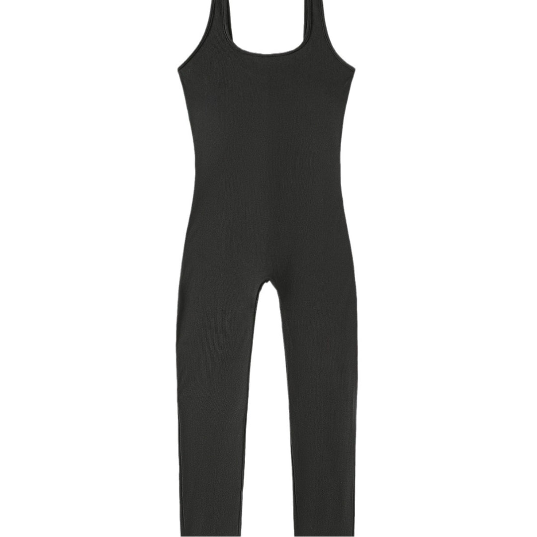 Damen Rippstrick Jumpsuit mit breiten Trägern und figurbetonter Passform EB