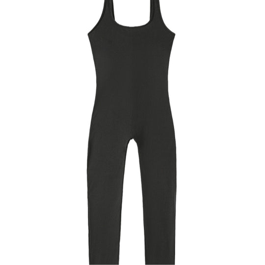 Damen Rippstrick Jumpsuit mit breiten Trägern und figurbetonter Passform EB