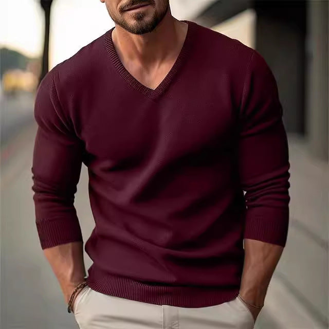 Herren Strickpullover mit V-Ausschnitt und hochwertiger Materialtextur EB