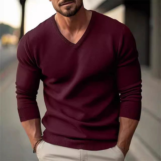 Herren Strickpullover mit V-Ausschnitt und hochwertiger Materialtextur EB