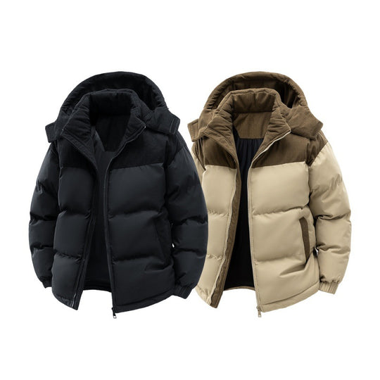 Herren wattierte Steppjacke mit hoher Kapuze, Cotelé-Schulterpaneelen und Zwei-Wege-Reißverschluss EB