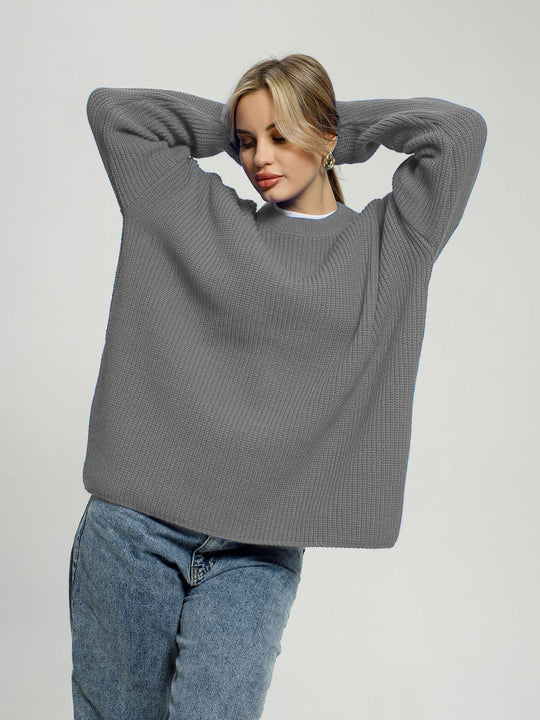 Damen Grob gestrickter Komfortpullover mit Rundhalsausschnitt EB