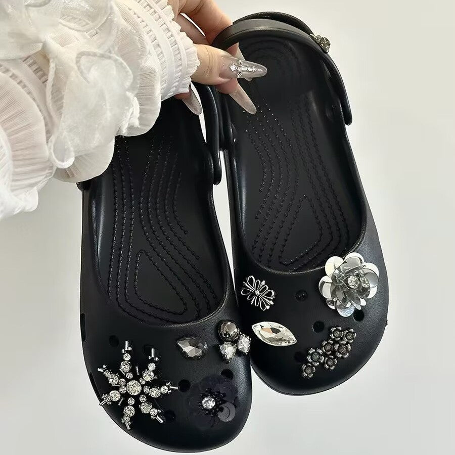 Damen modische Clogs mit funkelnden Dekorelementen EB