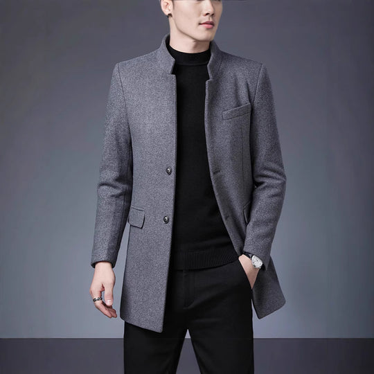 Herren moderner Wollmantel mit Stehkragen EB