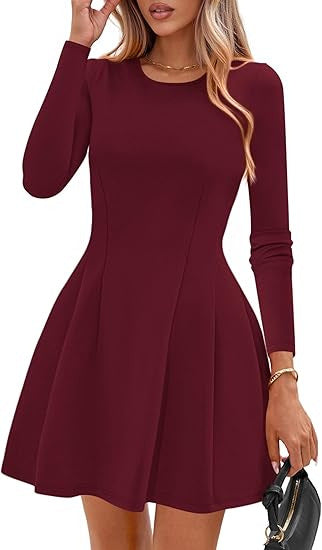 Damen Langärmeliges A-Linien Skaterkleid mit figurschmeichelnden Nähten EB