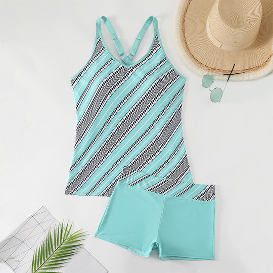 Damen Sportliches Badeanzug-Set mit Kreuzträgern und dynamischem Design EB