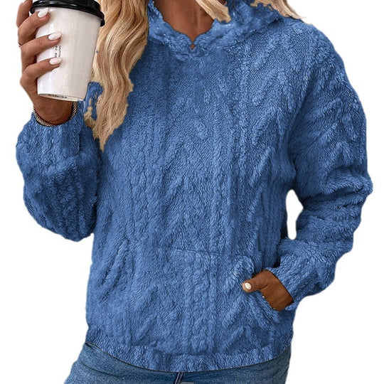 Damen Flauschiger Hoodie mit Kängurutasche EB