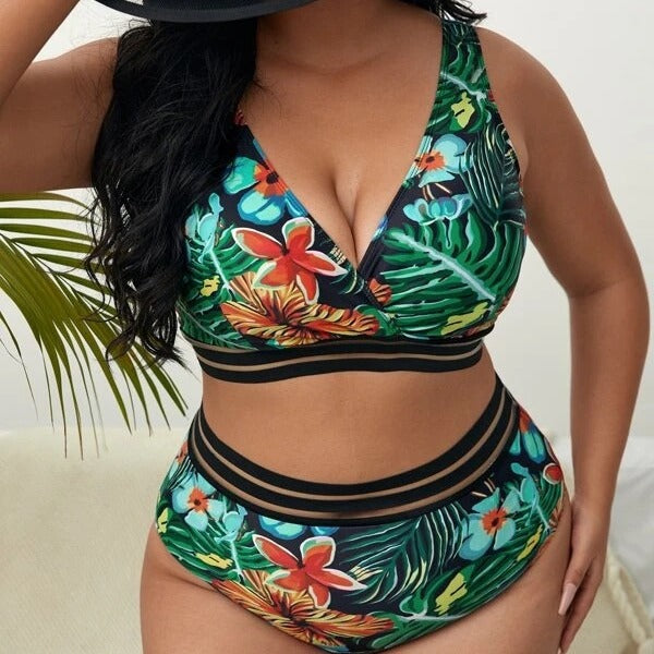 Damen Bunt gemusterter Bikini mit breitem Unterbrustband EB