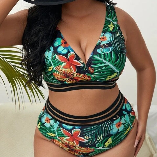 Damen Bunt gemusterter Bikini mit breitem Unterbrustband EB