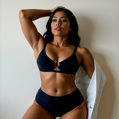 Damen Hochgeschnittene Bikinihose mit modischem Ringdetail EB