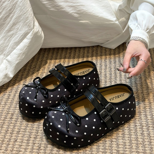 Damen Ballerinas mit hübschen Bindebändern und Punkten EB
