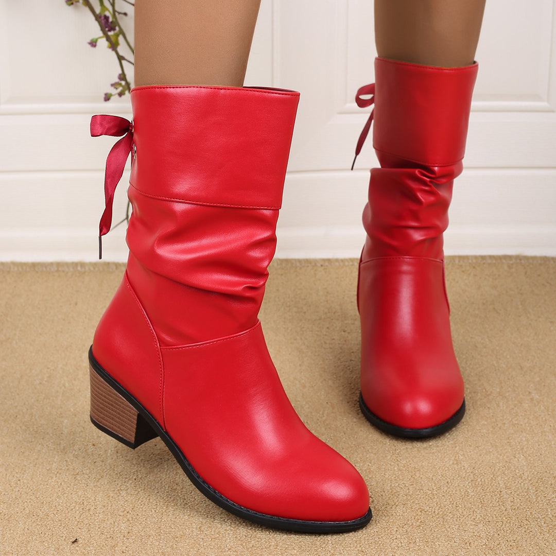Damen Stiefeletten mit modischem Falten-Design und verstellbarem Riemen EB