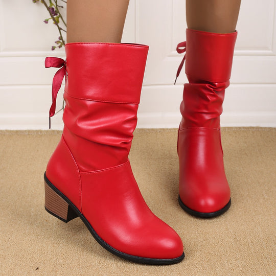 Damen Stiefeletten mit modischem Falten-Design und verstellbarem Riemen EB