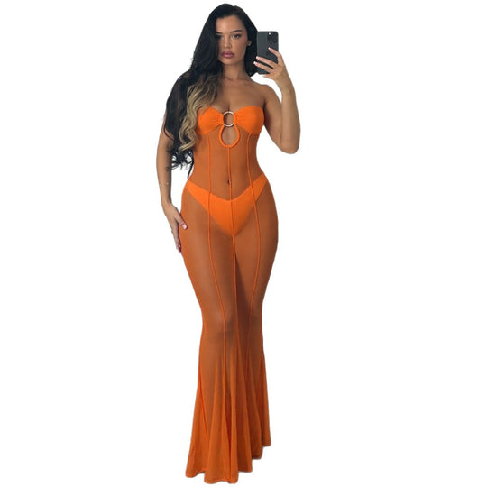 Damen Transparente Maxikleid mit verspieltem Schleifendesign EB
