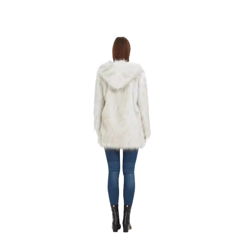 Damen Hoodiejacke aus kuscheligem Kunstfell mit seitlichen Taschen EB
