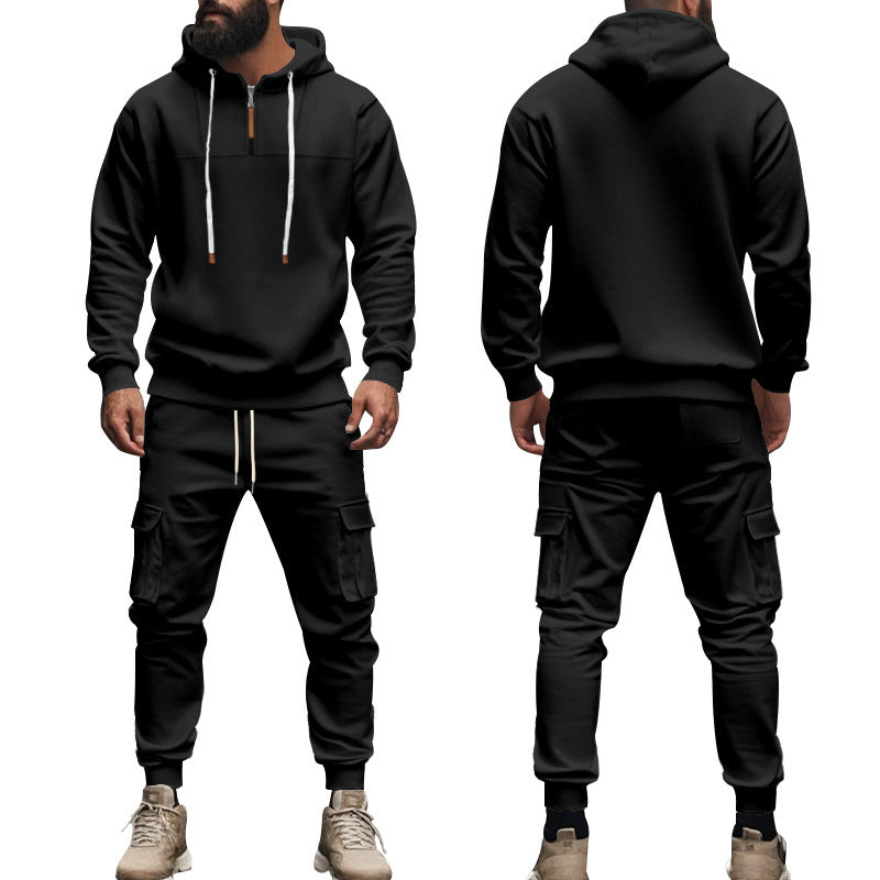 Herren nan Cargo-Joggingset mit Halbzip-Kapuzenpullover und Kordelbund-Cargohose EB
