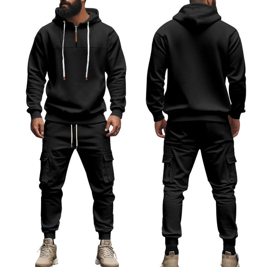 Herren nan Cargo-Joggingset mit Halbzip-Kapuzenpullover und Kordelbund-Cargohose EB