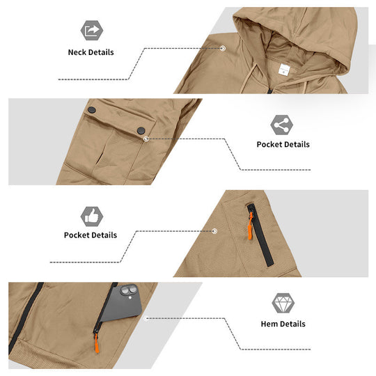 Herren Kapuzen-Sweatjacke mit durchgehendem Reißverschluss und mehreren Sicherheits-Taschen EB