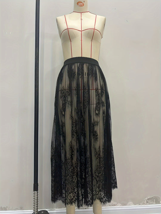 Damen Elegante Spitzen-Maxiröcke mit hohem Bund EB