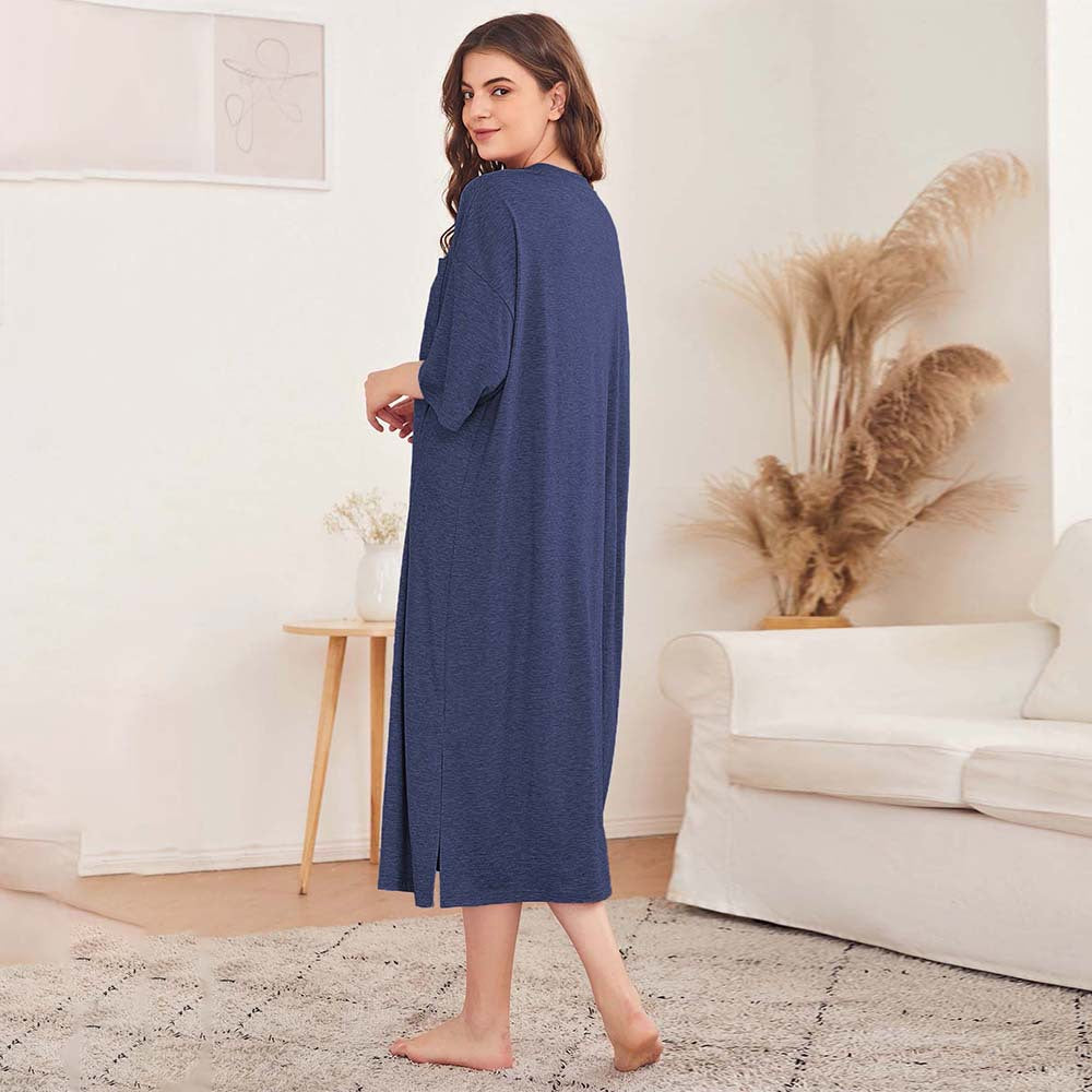 Damen legeres Oversize-Nachthemd mit Brusttasche und seitlichen Schlitzen Eichborn Berlin