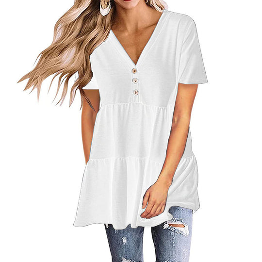 Damen Tunika mit Rüschensaum und Knopfdetails EB