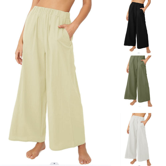 Damen Weit geschnittene Sommerhose mit elastischem Bund und praktischen Seitentaschen EB