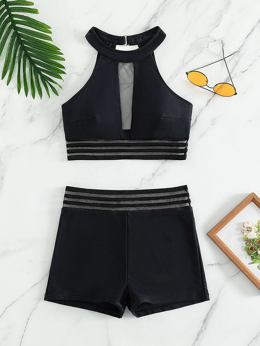 Damen Sportlicher Badeanzug mit Netzdetails EB