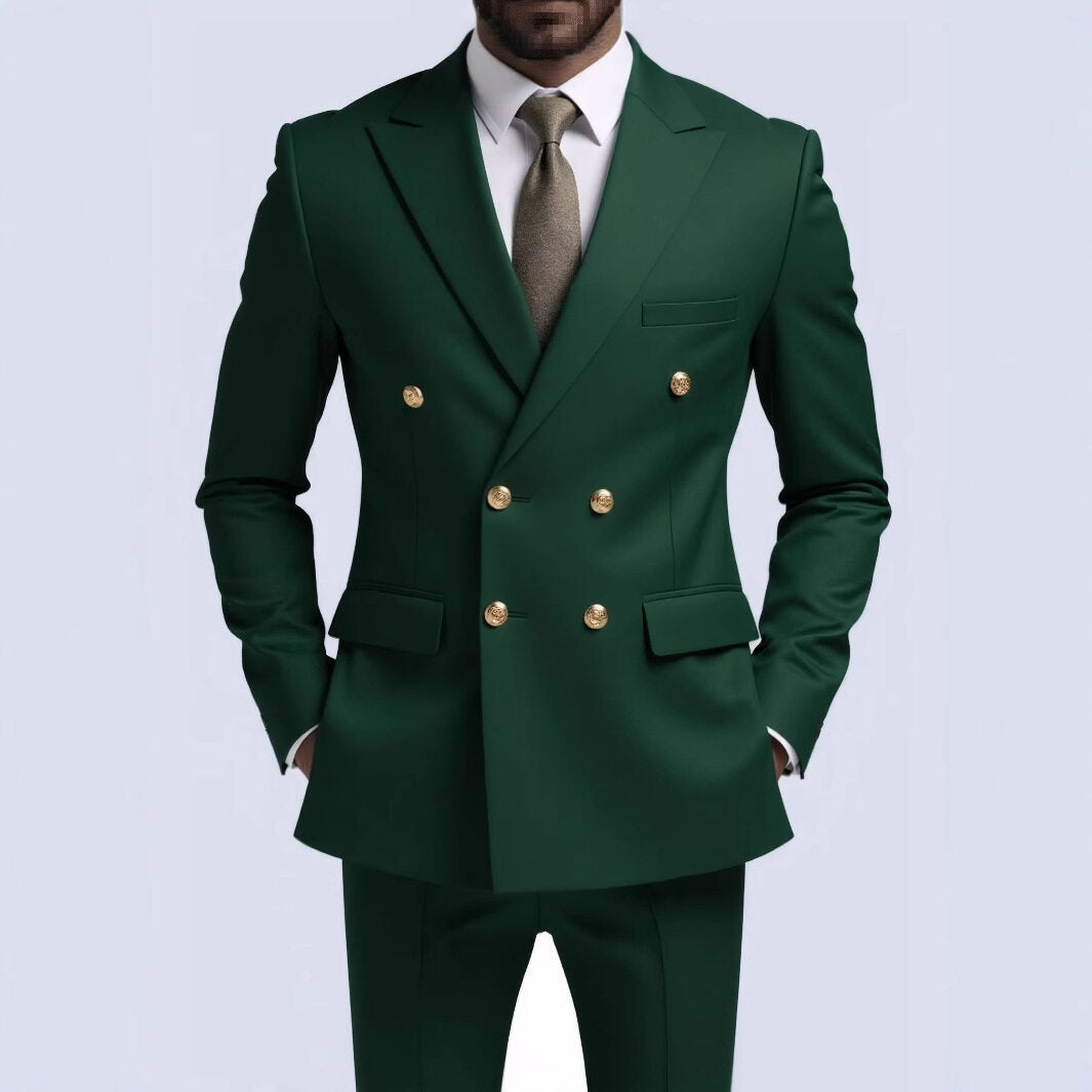Herren nan doppelreihiger Slim-Fit Anzug mit goldenen Zierknöpfen und schmaler Businesshose EB