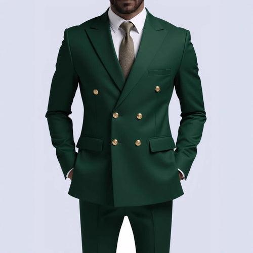 Herren nan doppelreihiger Slim-Fit Anzug mit goldenen Zierknöpfen und schmaler Businesshose EB
