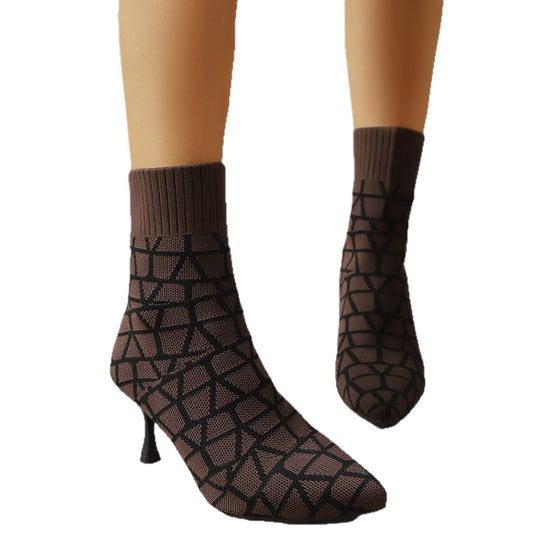 Damen Stiefelimitierte Sockenschuhe mit elegantem Absatz EB