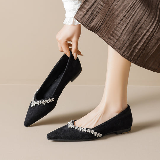 Damen Ballerinas mit funkelndem Strassbesatz und elegantem Spitzendesign EB