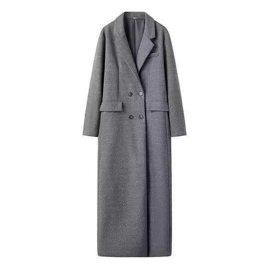 Damen eleganter langärmeliger Wollmantel mit Doppelreiher und hohen Taschen EB
