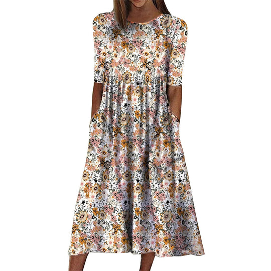 Damen Midi-Kleid mit floralem Design und praktischen Taschen EB