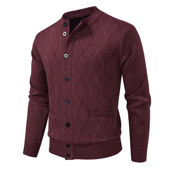 Herren Strickjacke mit modernem Rautenmuster und praktischen Taschen EB