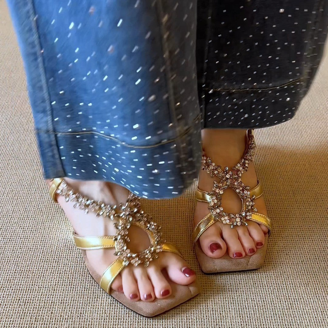 Damen elegante Slippers mit funkelndem Kristall-Detail EB