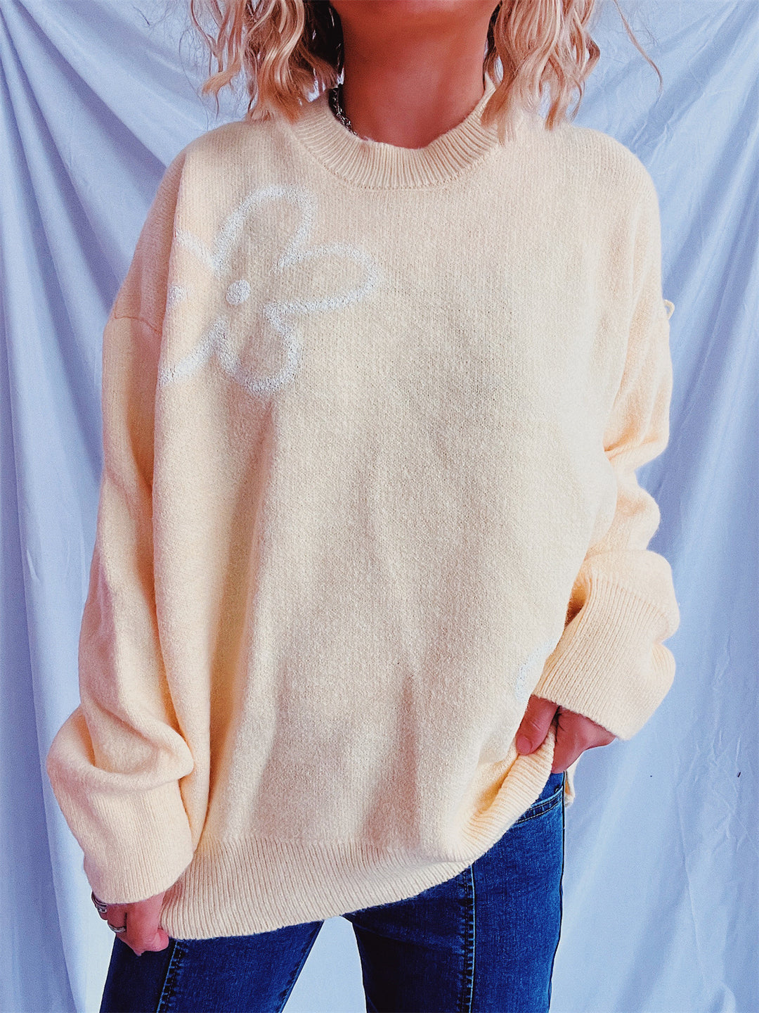 Damen Strickpullover mit floralen Akzenten und lässigem Schnitt EB