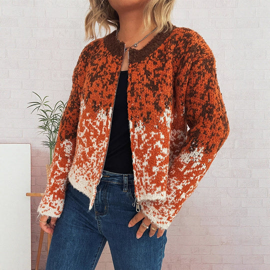 Damen Grob gestrickte Jacke im modernen Farbverlauf EB