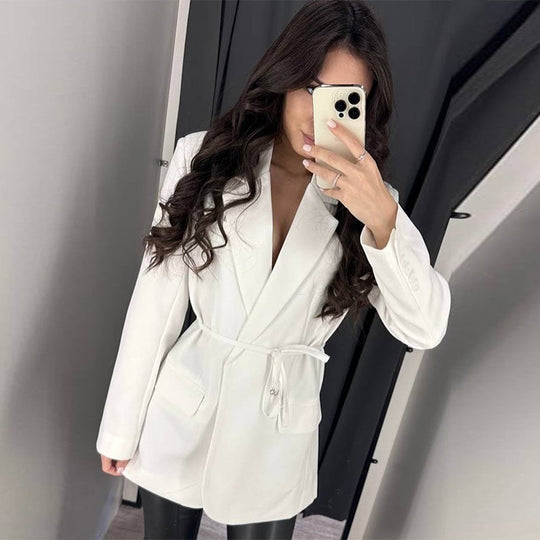 Damen modischer Blazer mit taillierbarem Gürtel EB