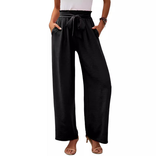 Damen weite Palazzo-Hose mit elastischem Bund und Bindegürtel EB