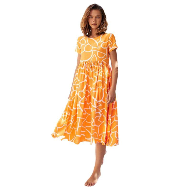 Damen Maxikleid mit voluminösem Rock und raffinierten Musterdetails EB