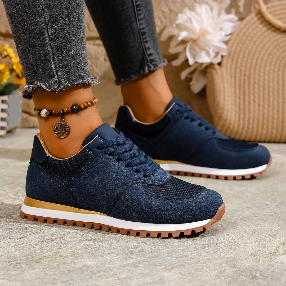 Damen leichte Retro-Lauf- und Freizeitsneaker mit gepolstertem Komfortfußbett und griffiger Profilsohle EB