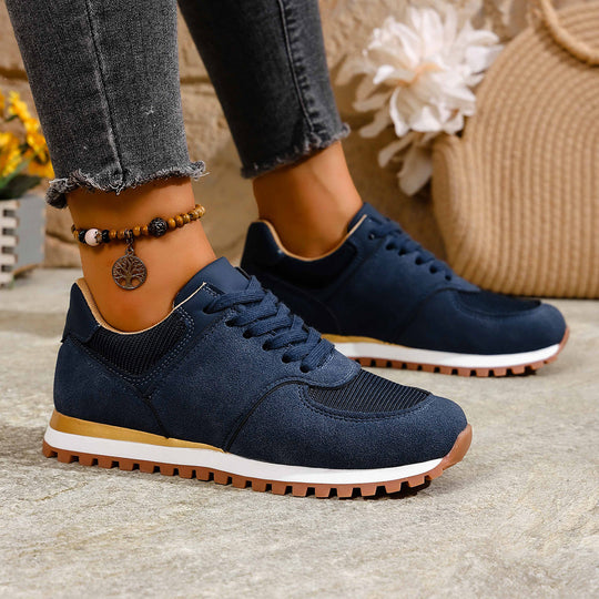 Damen leichte Retro-Lauf- und Freizeitsneaker mit gepolstertem Komfortfußbett und griffiger Profilsohle EB