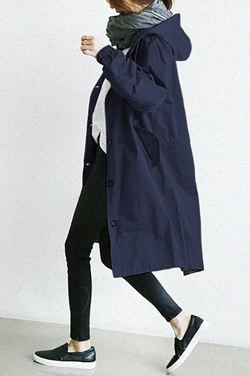 Damen nan leichter oversized Parka-Mantel mit Kapuze, Taillenzug und seitlichem Gehschlitz EB