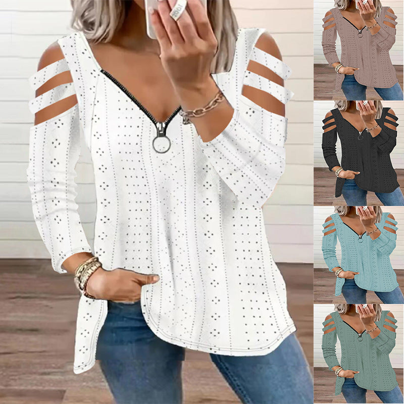 Damen modisches Oberteil mit Cut-Out-Ärmeln und tiefem V-Ausschnitt EB